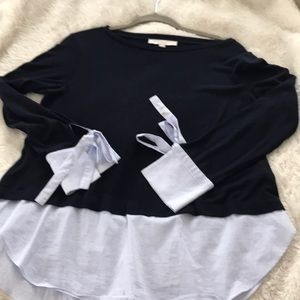 Loft light sweater shirt with blouse detail